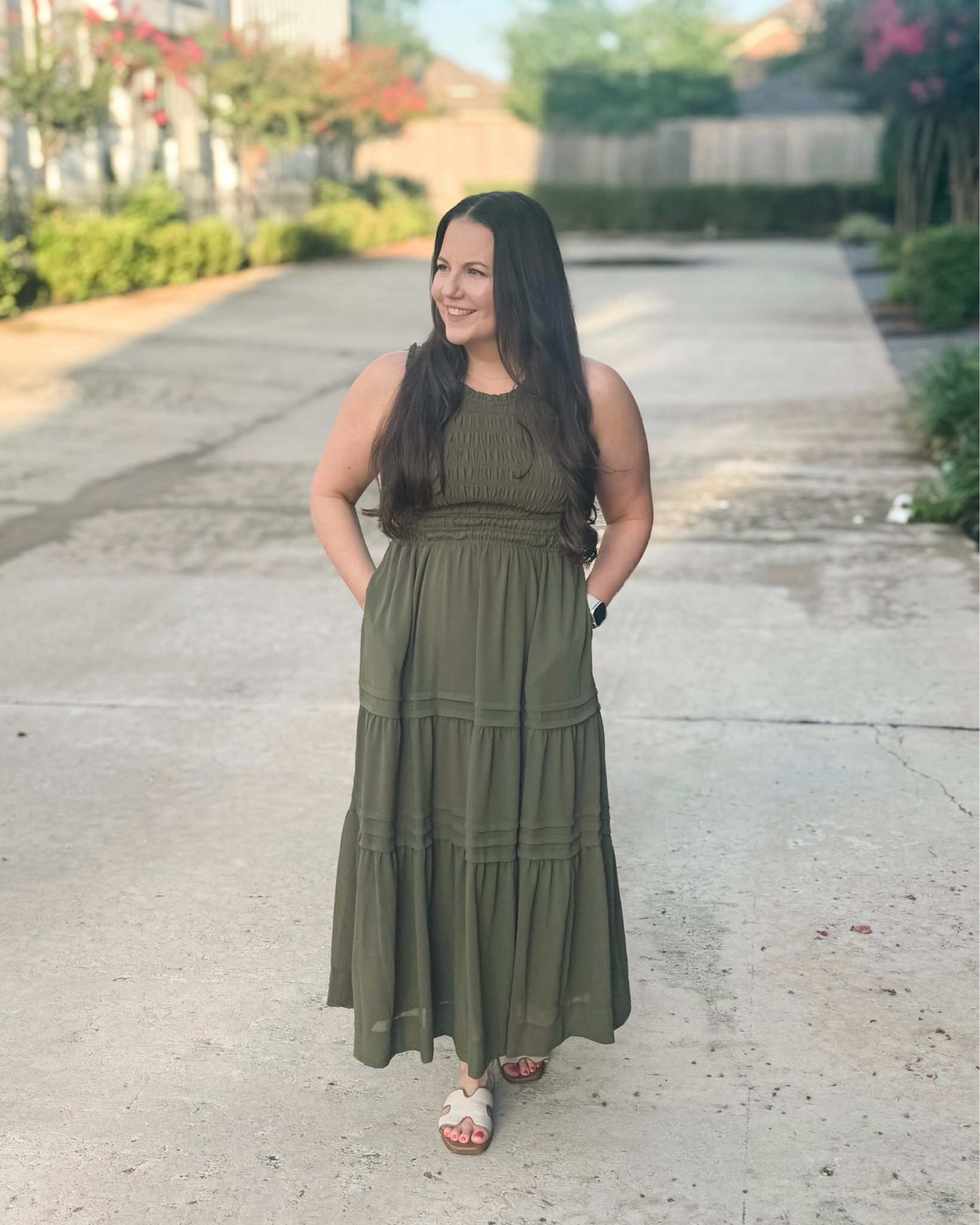 This olive green sleeveless maxi dress is such a versatile addition to your wardrobe! Wear it with sandals for a summer outfit or dress it up as a wedding guest dress for summer. The classic maxi silhouette also makes it an easy option for teacher outfits and polished workwear. And with its rich olive green color, it transitions beautifully into the next season as one of those effortless fall dresses. I also love this style for family photos—classic, flattering, and easy to coordinate with the whole family.

#LTKWorkwear #LTKWedding #LTKOver40