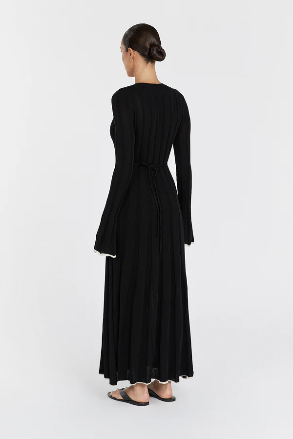 FLORA BLACK CONTRAST KNIT MIDI DRESS | DISSH