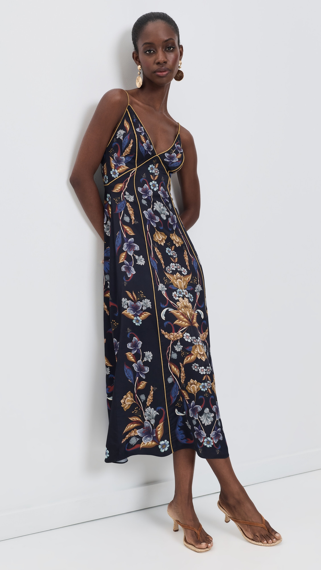 FARM Rio Golden Nature Maxi Slip Dress GOLDEN NATURE NAVY BLUE XXS | Shopbop