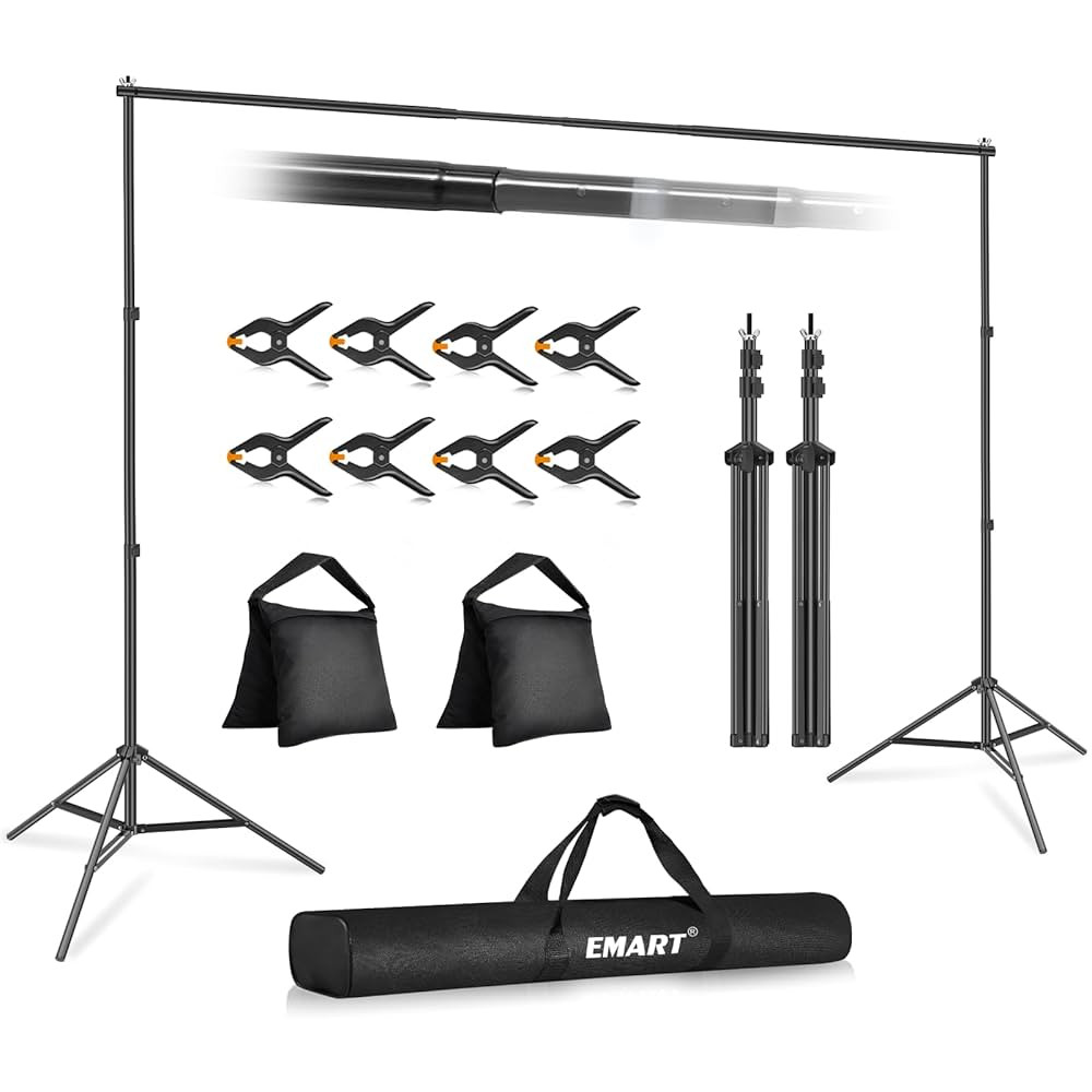 EMART Backdrop Stand 10x7ft(WxH) Photo Studio Adjustable Background Stand Support kit with 2 Cros... | Amazon (US)