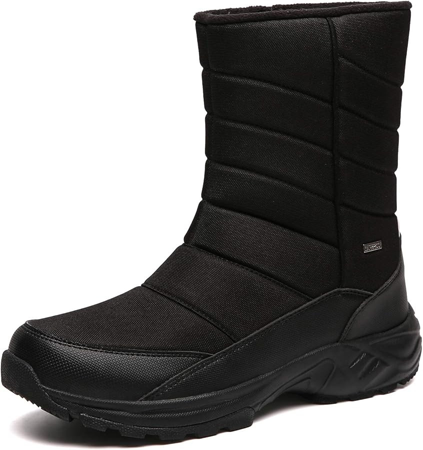 SILENTCARE Mens Winter Mid-Calf Snow Boot Fur Warm Waterproof Slip On Outdoor Athletic | Amazon (US)