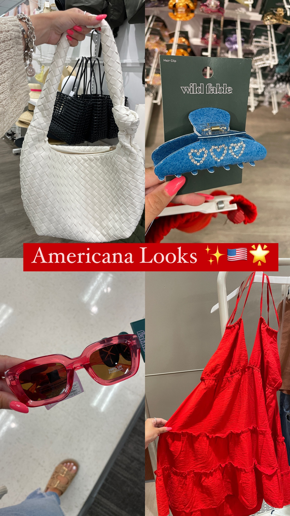 ✨🇺🇸🌟

This bag is such a good dupe, and I love how this hair clip looks denim! Went with a size large in the dress 💋