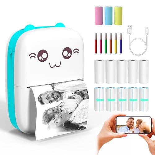LabelMore Inkless Sticker Printer, Mini Pocket Printer with 13 Rolls Thermal Paper, Mini Thermal Pocket Printer, iOS Android APP (Blue) | Amazon (US)