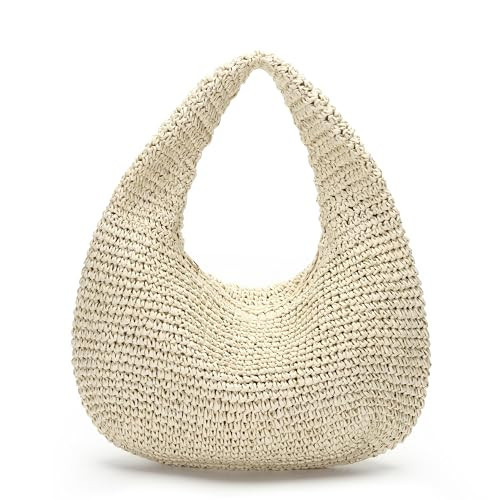 Herald Crescent Straw Handmade Shoulder Handbag for Women, Summer Beach Hobo Raffia Woven Underarm Bag Purse Tote (Beige) | Amazon (US)