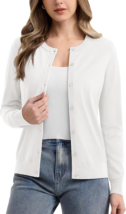 MAGCOMSEN Women's Soft Cardigan Sweater Lightweight Crew Neck Long Sleeve Open Front Button Cardi... | Amazon (US)