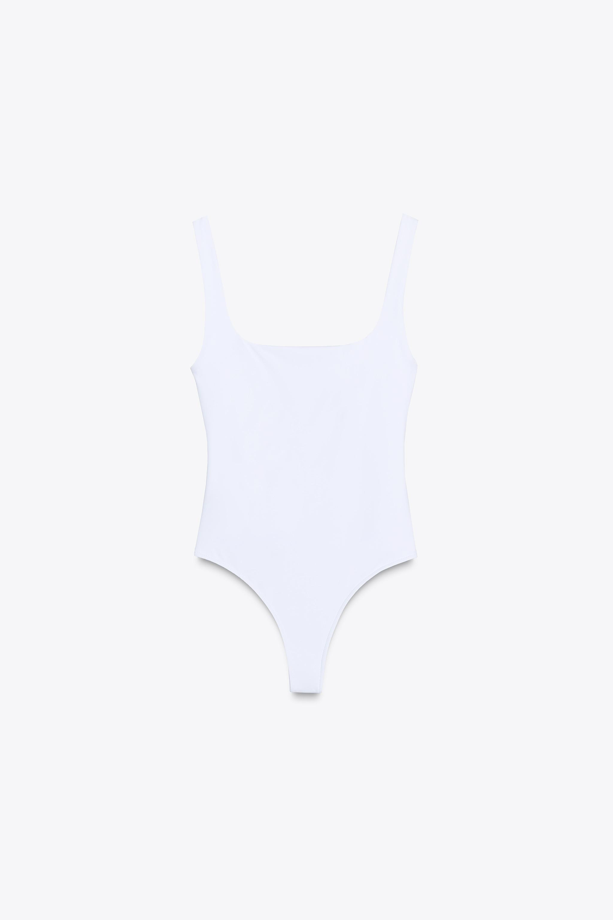 Polyamide bodysuit. Square neckline and wide straps. Snap button closure at bottom. | Zara US