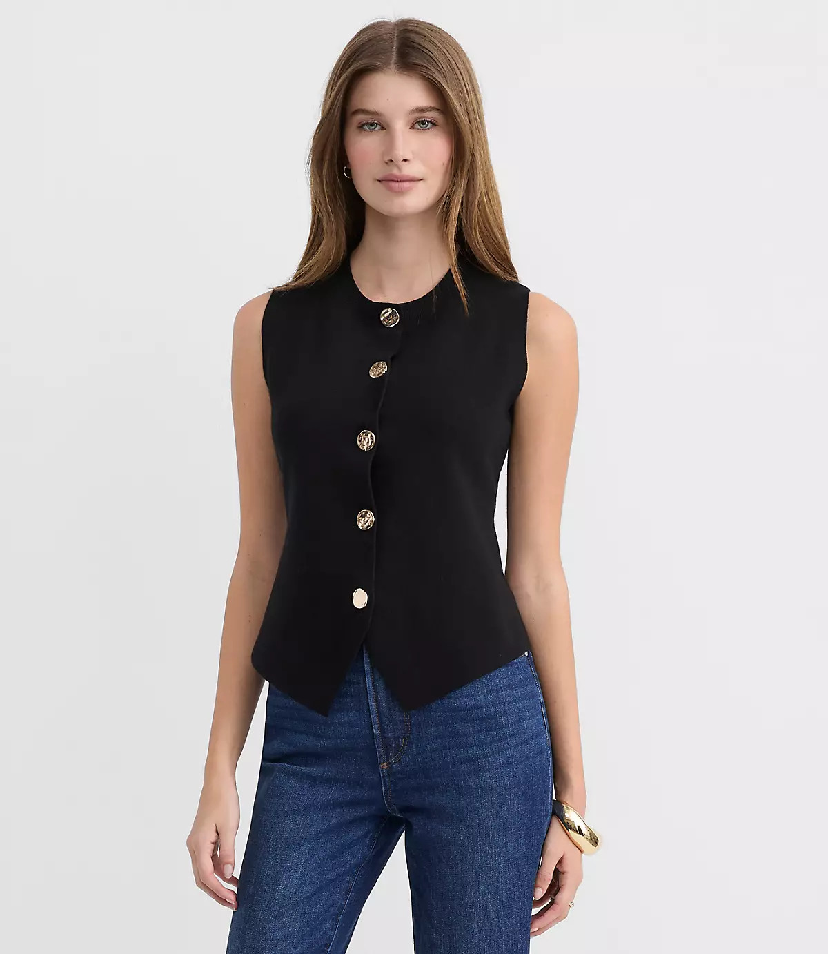 Hammered Metallic Button Sweater Vest | LOFT