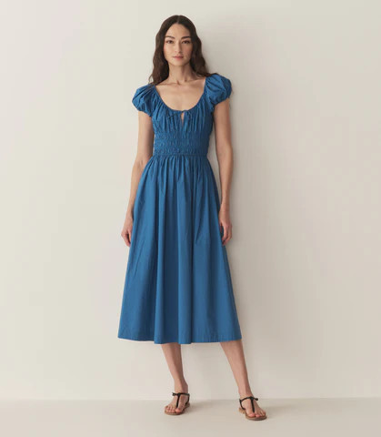 D�?EN Quinn Dress -- Soft Cobalt - Size - L Cotton Fitted Prairie Vintage-inspired Effortless | DOEN