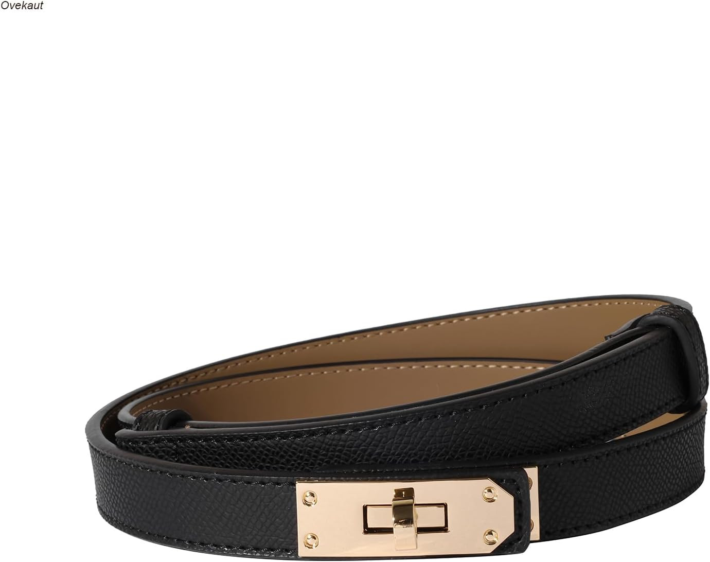 Ovekaut Women Skinny Leather Belt Solid Color Alloy Turn Lock Adjustable Waistband for Dresses Jeans Coats | Amazon (US)