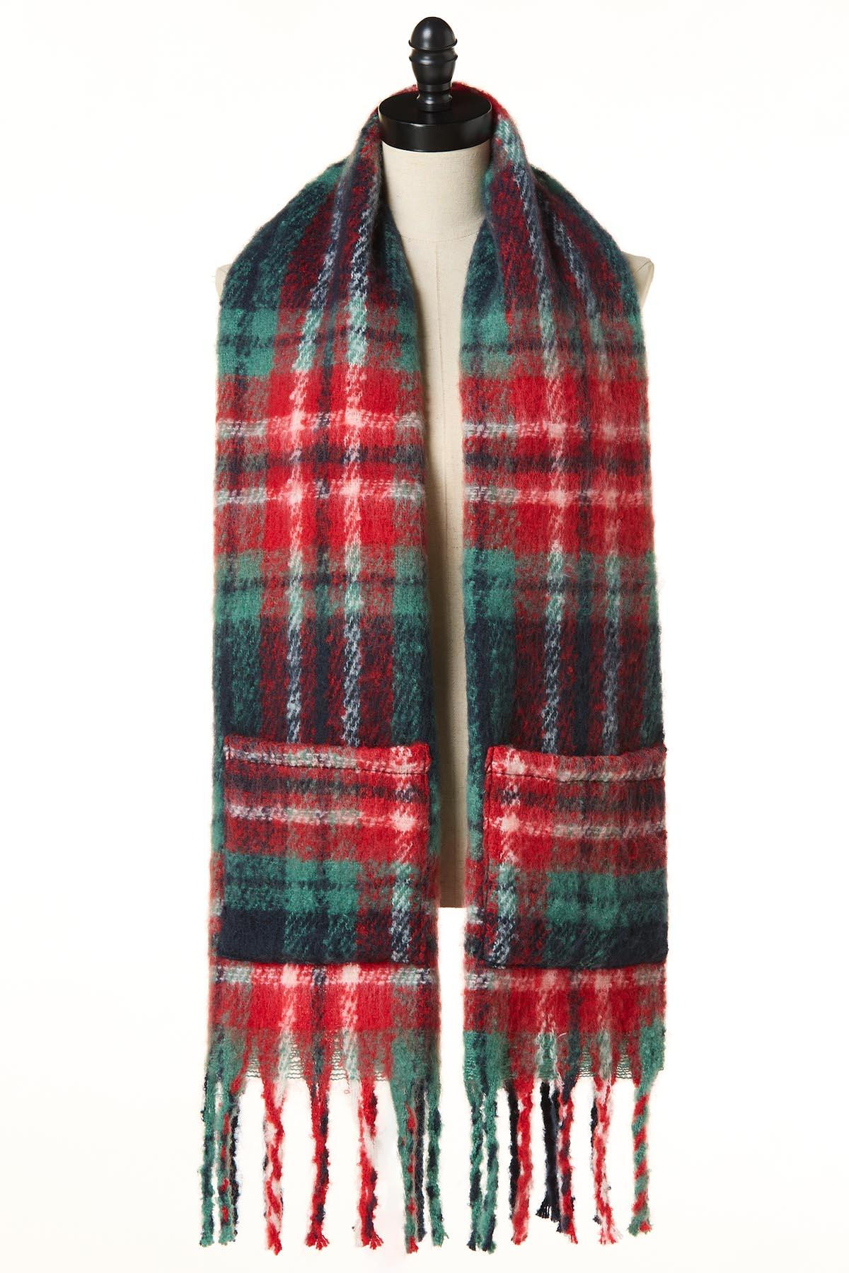 Christmas Plaid Pocket Fringe Scarf | Cato Fashions