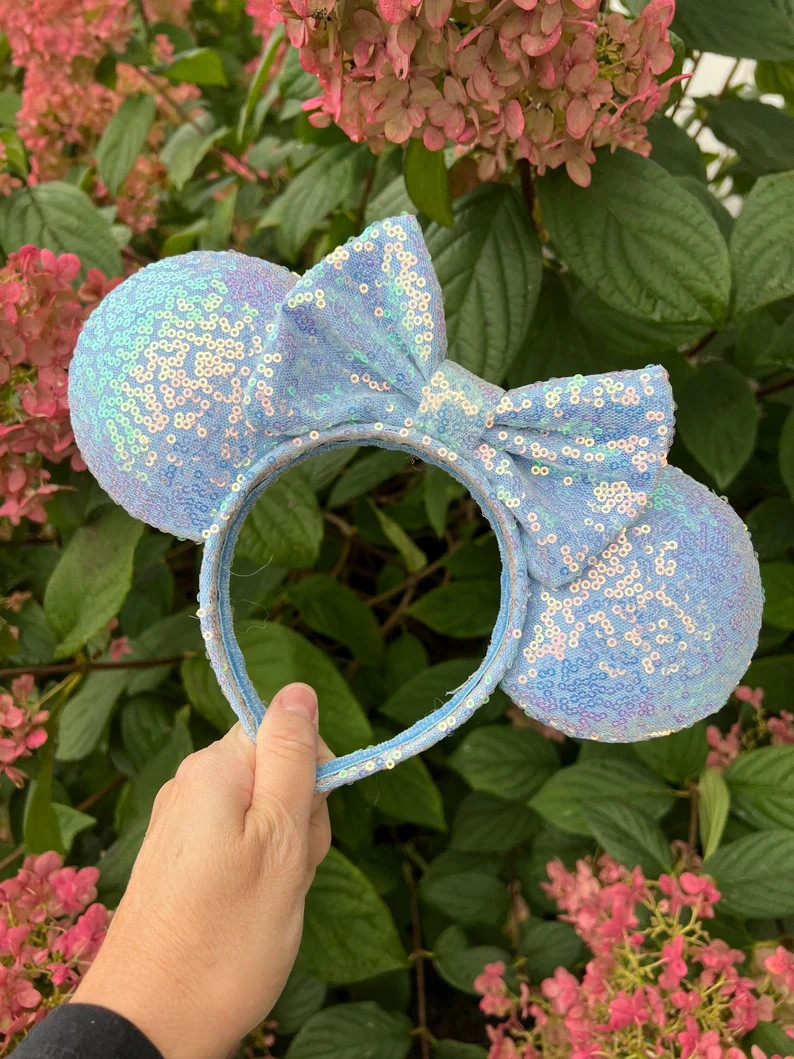 Iridescent Blue Sequin Ears With Wrapped Headband - Etsy | Etsy (US)