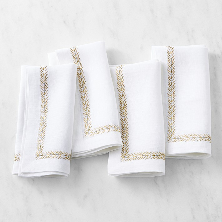 Leaf Garland Embroidered Napkins, Set of 4 | Williams-Sonoma