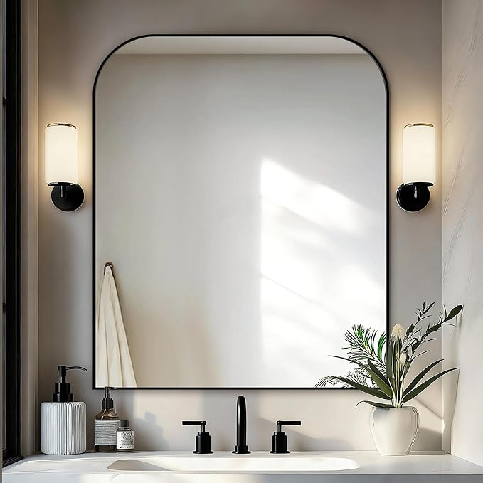 Delma Bathroom Vanity Mirror,36" x 30" Black Metal Framed Wall Mirror for Over Sink, Living Room,... | Amazon (US)