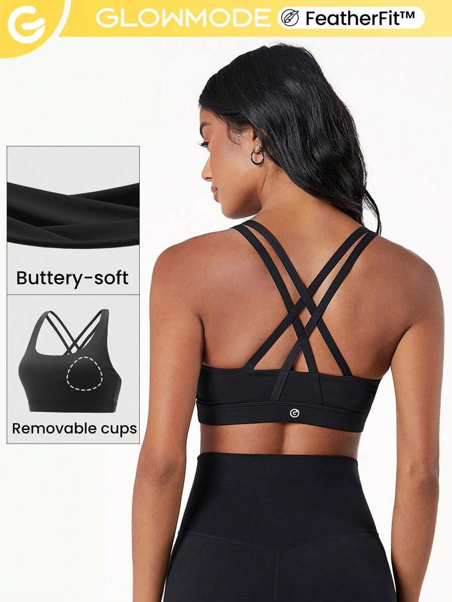 GLOWMODE FeatherFit™ Crossover Strap Sports Bra | SHEIN