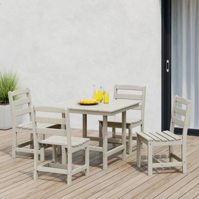Westin Furniture Shoreside Outdoor Patio Square Table and 4 Armless Chairs, Sand | Ashley Homestore