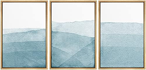 SIGNWIN 3 Piece Framed Canvas Wall Art Blue Wash Brushstroke Watercolor Nature Wilderness Illustr... | Amazon (US)