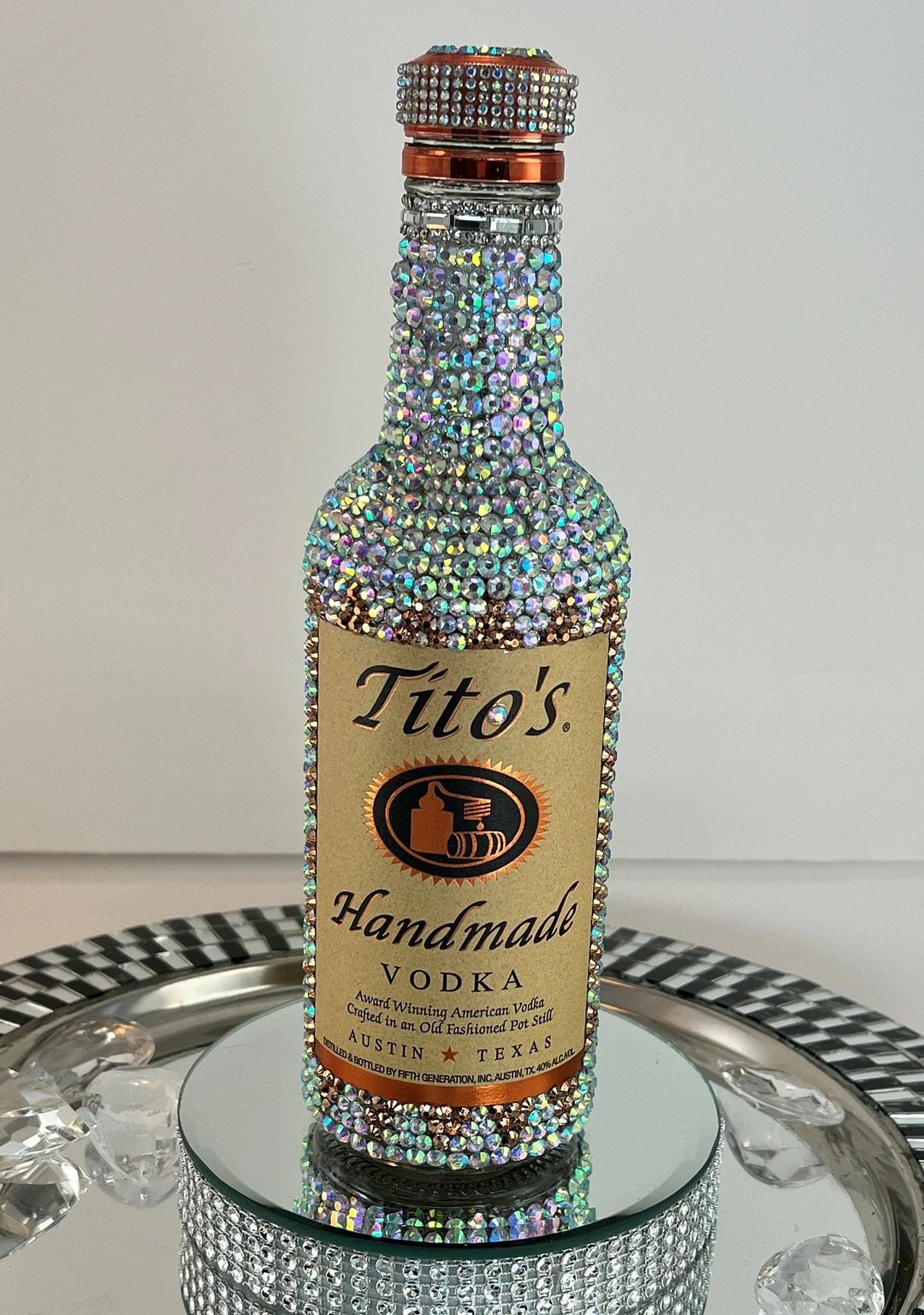 Bling Glam AB Rhinestones T Vodka Decanter Bottle 375 ml Home Decor Bar cart Party Anniversary Bi... | Etsy (US)