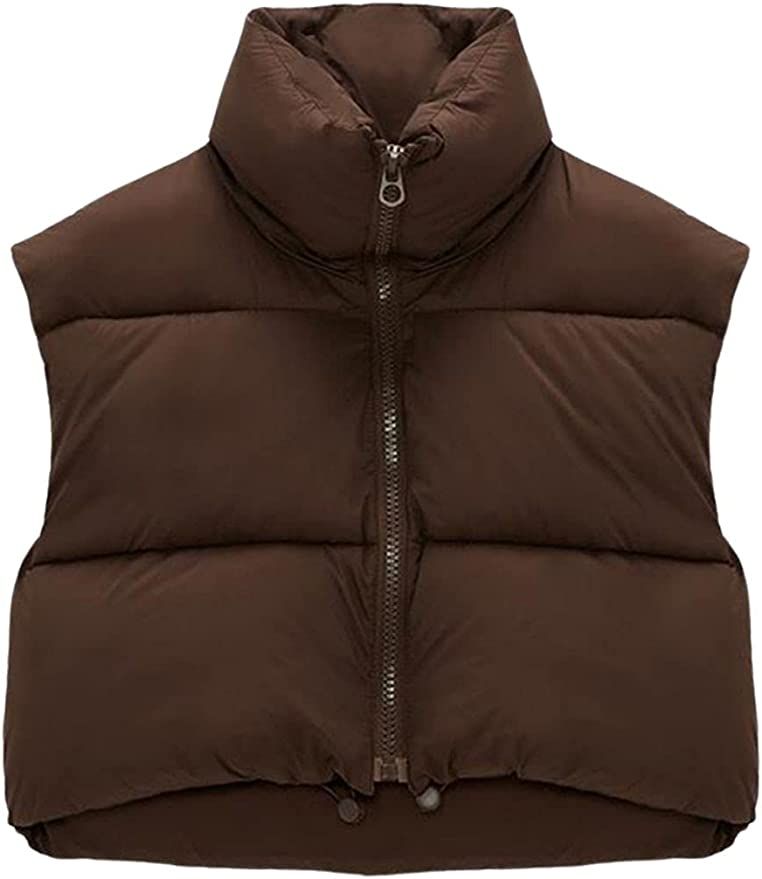 FindThy Women’s Cropped Puffer Vest Stand Collar Sleeveless Zip Up Padded Gilet Warm Outerwear | Amazon (US)