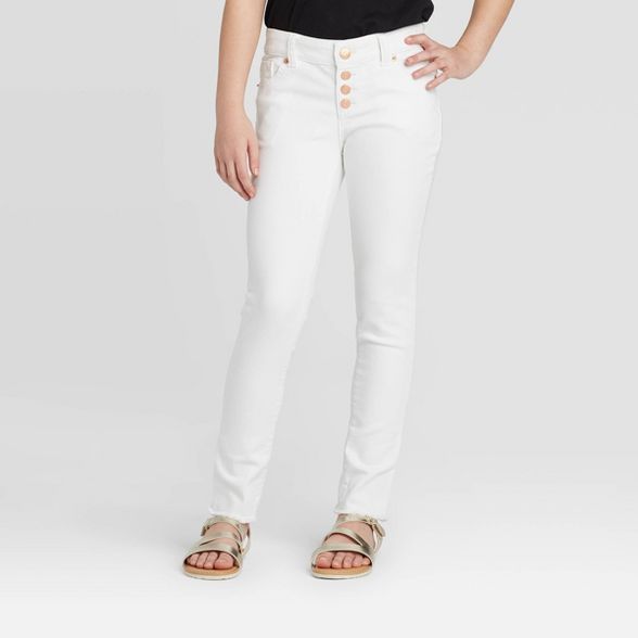 Girls' Faux Button-Front Skinny Jeans - Cat & Jack™ White Wash | Target