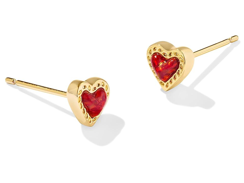 Kendra Scott Mini Ari Heart Stud Women's Earrings Earring Gold Red Kyocera Opal | Zappos