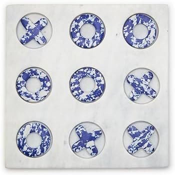 Two's Company Blue Marble Hand-Crafted Tic-Tac-Toe - Marble/Marble Dust | Amazon (US)