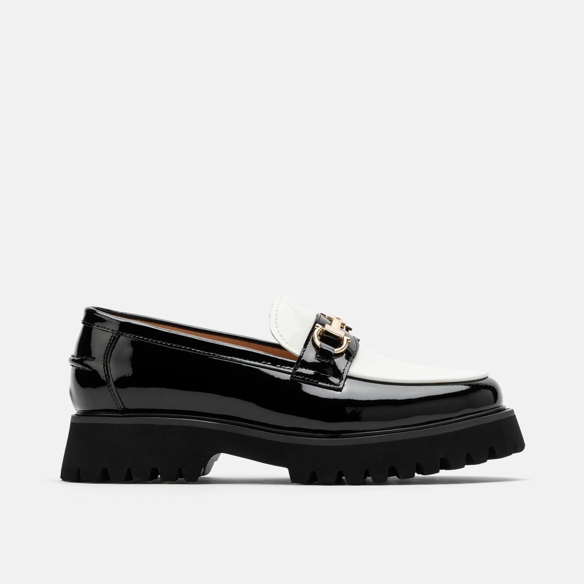 Ms. Boulevard Black/White Patent Leather Bit Loafers | Marc Nolan