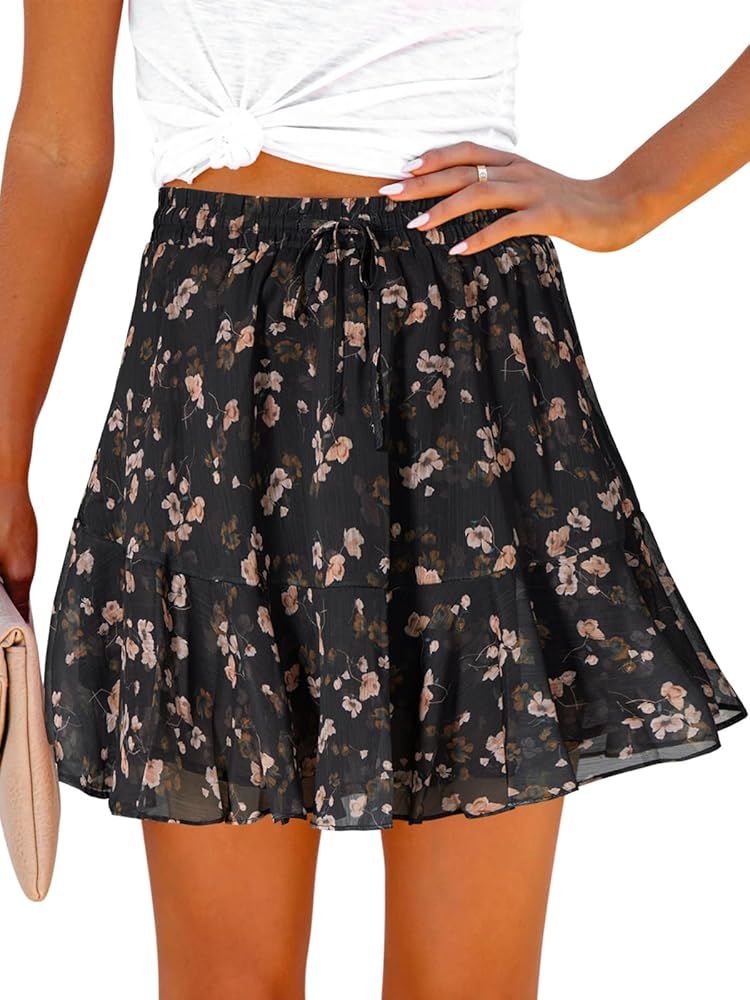 Womens Summer Flowy Shorts Casual Boho Floral Skorts Ruffle Mini Skirts Running Tennis Chiffon Bu... | Amazon (US)