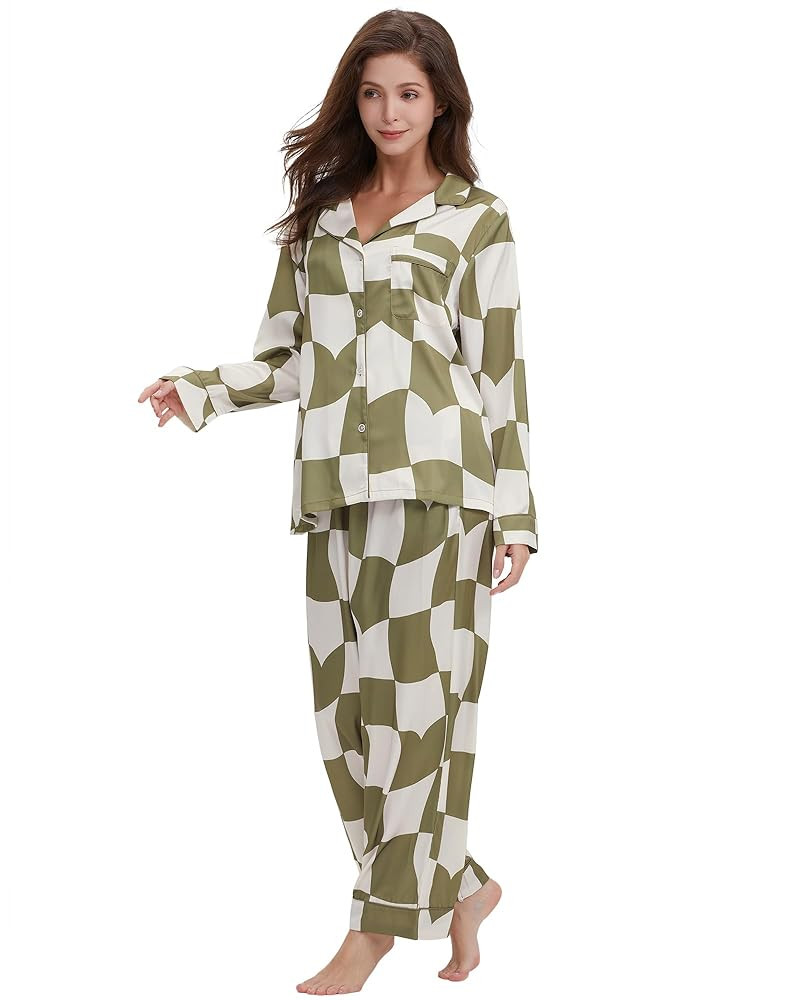 Womens Silk Satin Pajamas Set Button Down 2 Piece Pjs Long Sleeve Oversized Sleepwear with Pocket... | Amazon (US)