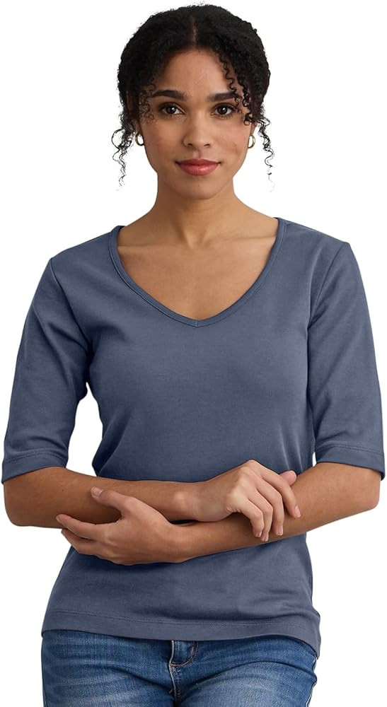 Women's Luxe Organic Pima Cotton V-Neck Half Sleeve Top | Amazon (US)