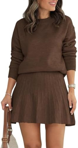 Tankaneo Womens 2 Piece Skirt Sets Pullover Sweaters Pleated Mini Skirt Fall Winter Knit Trendy S... | Amazon (US)