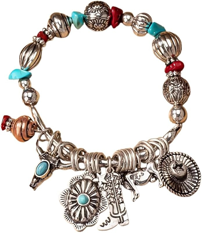 Turquoise Cuff Bracelet,South Western Cowgirl Bangle Bracelets Bohemian Gift for Women | Amazon (US)