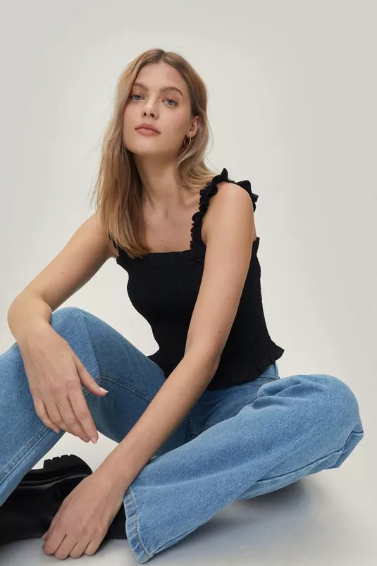 Shirred Poplin Strappy Crop Top | Nasty Gal (US)