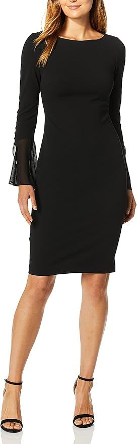 Calvin Klein Women's Solid Sheath with Chiffon Bell Sleeves Dress | Amazon (US)