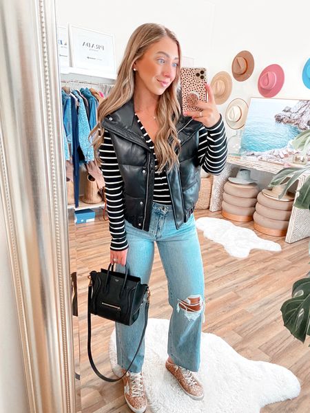 Bring on all of the cute Fall outfits! 🫶🏻🍂🖤 This leather vest (20% off /Code: AFLTK) + striped henley are on SALE! 🎉 Sharing a bunch of new closet staple basics over on stories! 💁🏼‍♀️ You can shop everything via the link in my bio ➡️

Abercrombie, leather vest, express, striped tops, casual outfits, jeans, mom style 

#LTKfindsunder100 #LTKstyletip #LTKSale