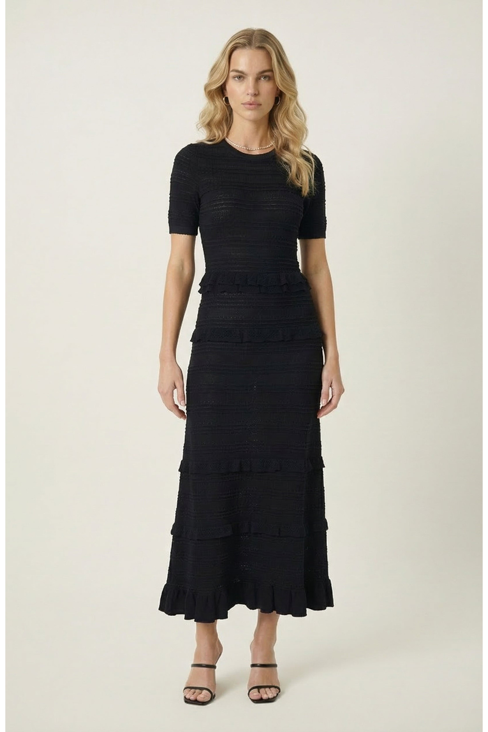 Textured Knit Midi Dress with Ruffle Trim (Women) | Nordstrom | Nordstrom