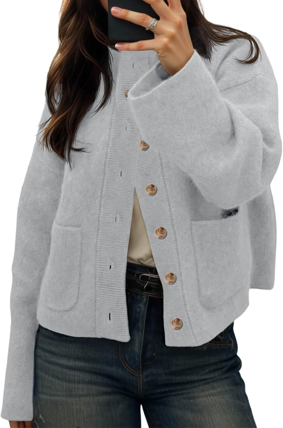Cicy Bell Womens Chunky Knit Cardigan Sweater Button Down Open Front Jacket | Amazon (US)