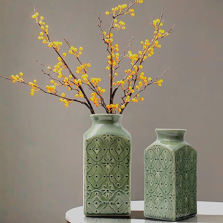 LIZOFER Modern Ceramic Vase Set of 2 for Living Room Bedroom 9.3'' and 7.9'' Flower Vases for Hom... | Amazon (US)