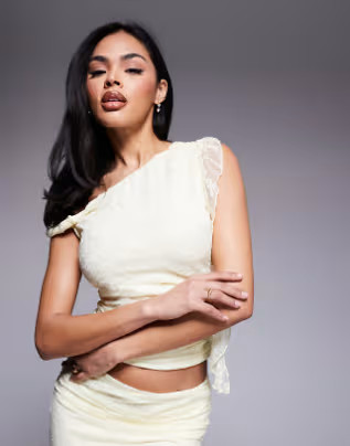 Love Triangle lace asymmetric top in lemon - part of a set | ASOS (Global)