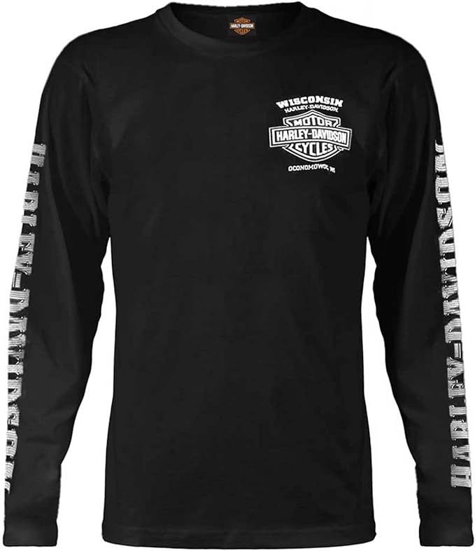 Harley-Davidson Men's Skull Lightning Crest Graphic Long Sleeve Shirt, Black | Amazon (US)