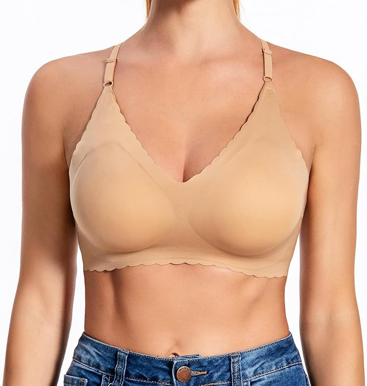 Wavy Seamless Bra for Women Wire Free Brassieres Comfortable Wireless Pull On Bralette Fixed Pad ... | Amazon (US)