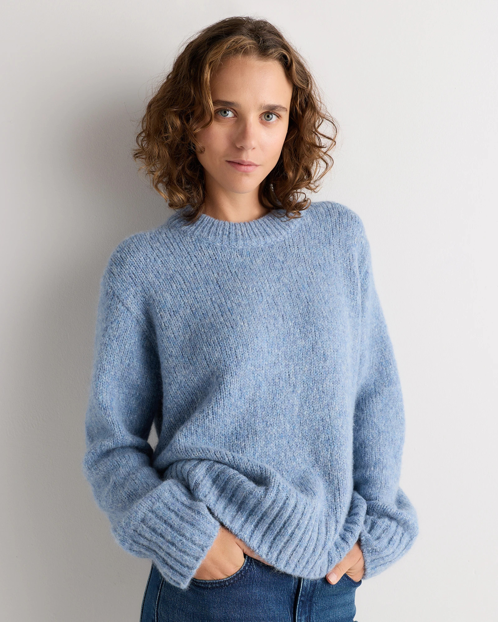 Quince | Women's Lofty Baby Alpaca Oversized Crew in Truffle Veil Brown, Size XS | Quince