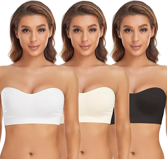 Strapless Bra for Women Non-Slip Silicone Padded Bandeau Bra Wireless Tube Top Bra | Amazon (US)