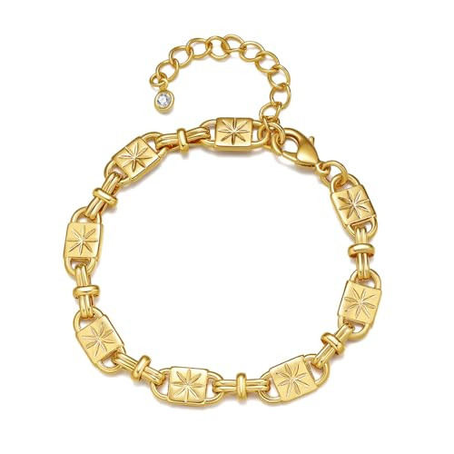 Chunky Gold Bracelets for Women 14K Gold Plated Link Bracelet Dainty Thick Chain Bracelets for Women Trendy Gold Jewelry (G) | Amazon (US)