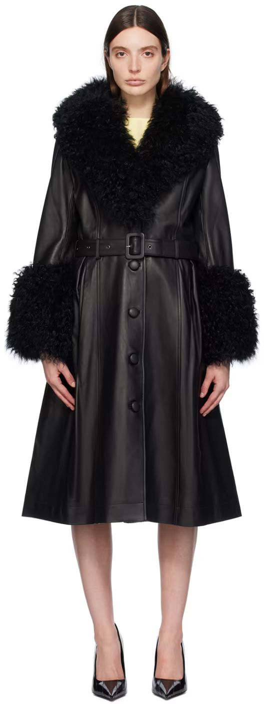 Black Foxy Shearling Coat | SSENSE