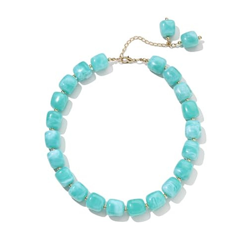 Bowdcvy Chunky Beaded Necklace for Women Trendy Colorful Resin Big Beads Choker Necklaces Boho Summer Handmade Statement Vacation Jewelry Gifts Accessories (green) | Amazon (US)