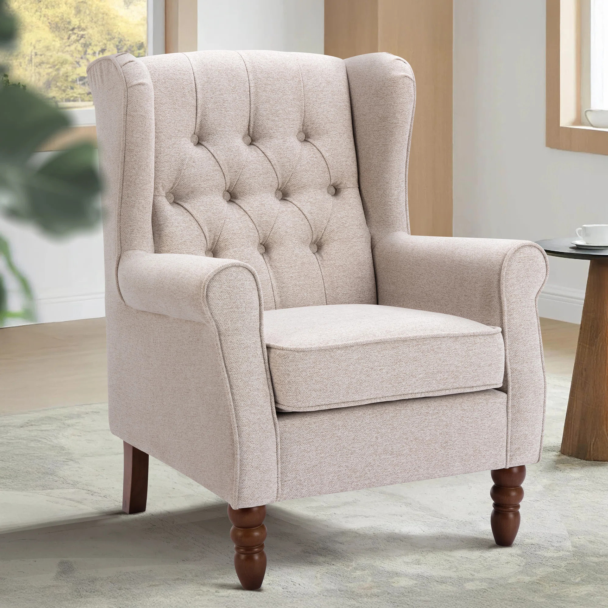 Button-Tufted Small Wingback Accent Chair with Rolled Arm and Thick Padded Cushion | Wayfair North America