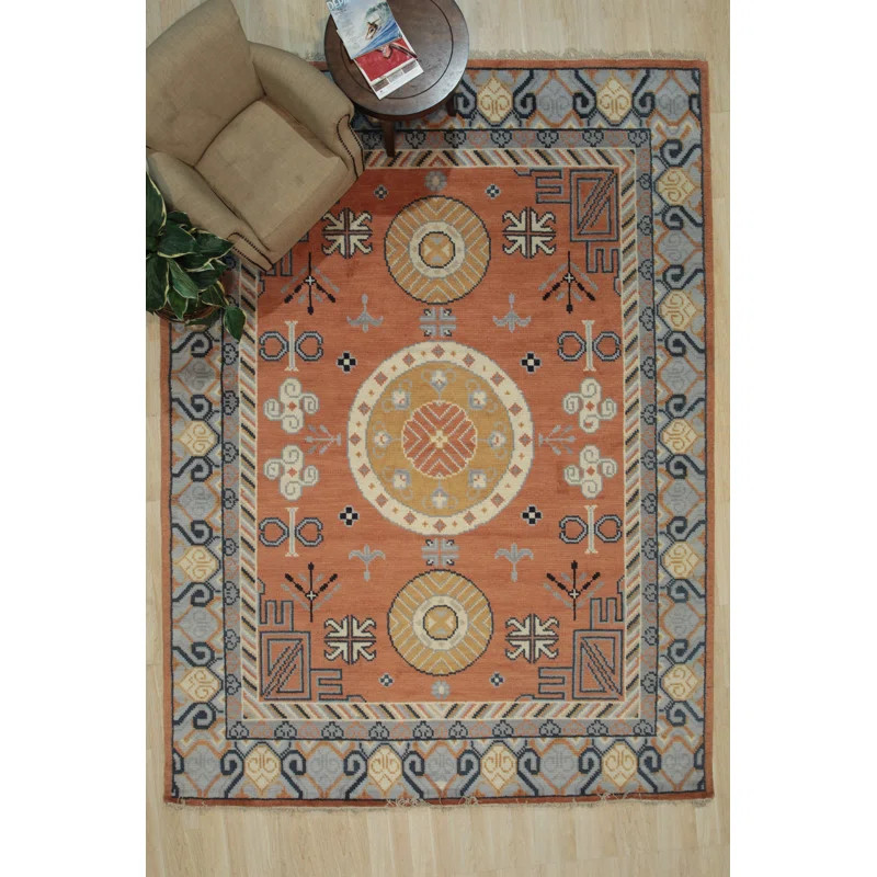 Oriental Hand-Knotted Wool Rust/Black Area Rug | Wayfair North America