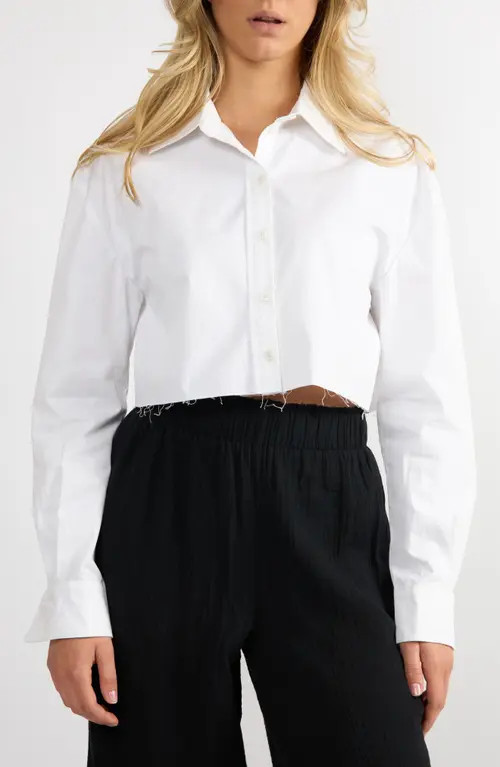 Viens Avec Moi Logo Embroidered Crop Button-Up Shirt in White at Nordstrom, Size Small | Nordstrom