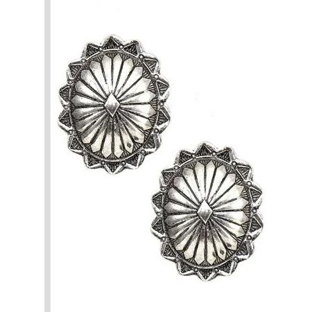 Clip on western silver XL indented raised oval earrings | Walmart (US)