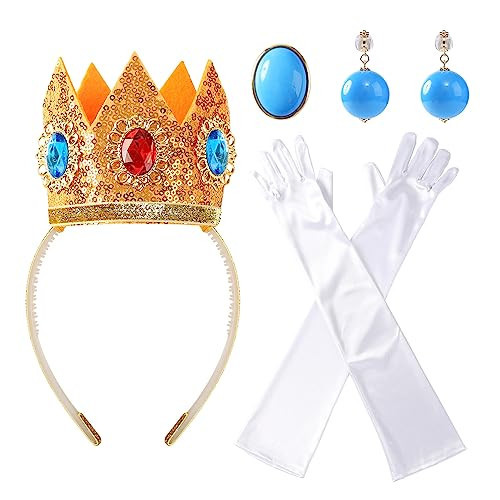 Women Princess Costume Accessories Crown Earrings Gloves Brooch Halloween Dress Up Birthday Cosplay Party Supplies for Peach | Amazon (US)